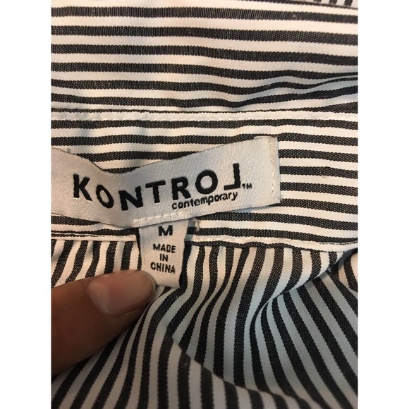 Womens Kontrol Striped Flower Embroidered Shirt Blouse Tunic Top Size Medium - Picture 9 of 9